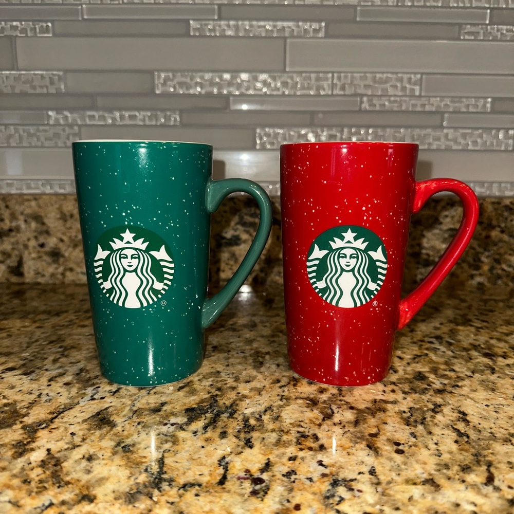 Set of 2 - Starbucks Red and Green Mugs